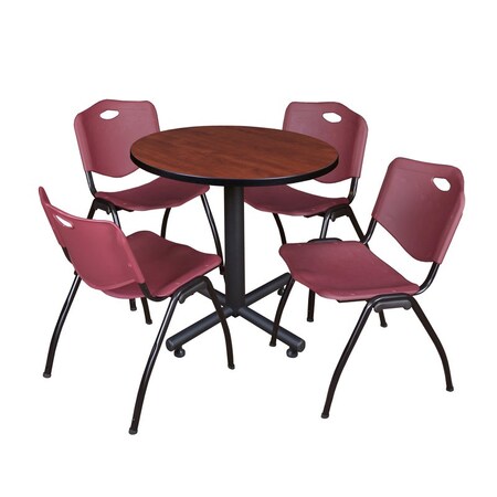 Kobe Kobe Round Table & Chair Set, Wood, Metal, Plastic Top, Cherry TKB30RNDCH47BY